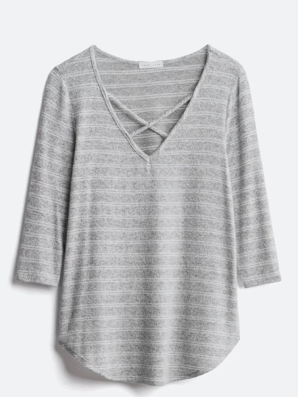 Emory Park Gray Striped Crisscross V-Neck Long Sleeve Top
